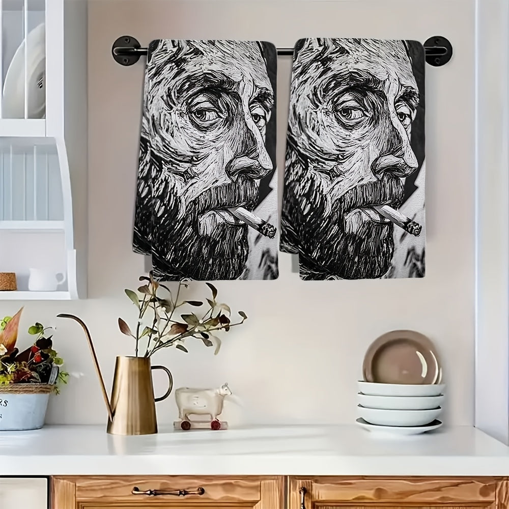 Set of 2 Skull With A Burning Cigarette Kitchen Towels Ultra Soft Absorbent 16x24 Inches