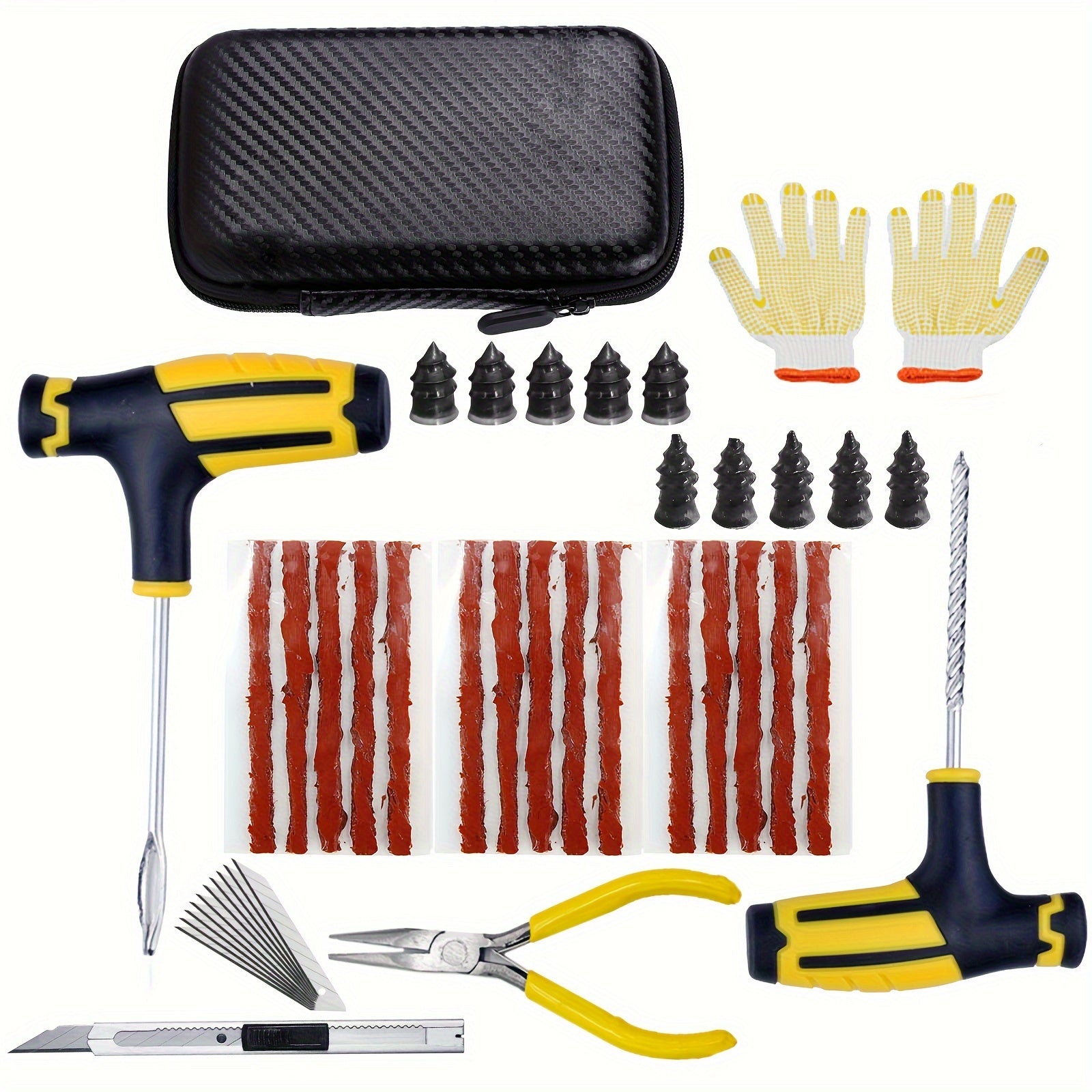Car Tire Repair Kit 23/42 Pieces Puncture Plug Tools Emergency Tire Repair