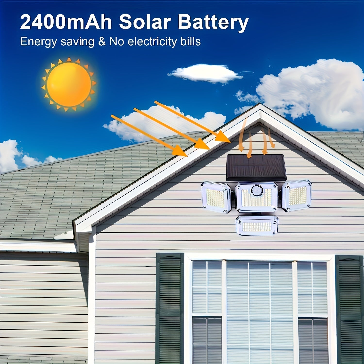 Solar-Powered Outdoor Light with 333 LEDs Motion Sensor Remote Control 4-Head Patio Yard Garage Porch