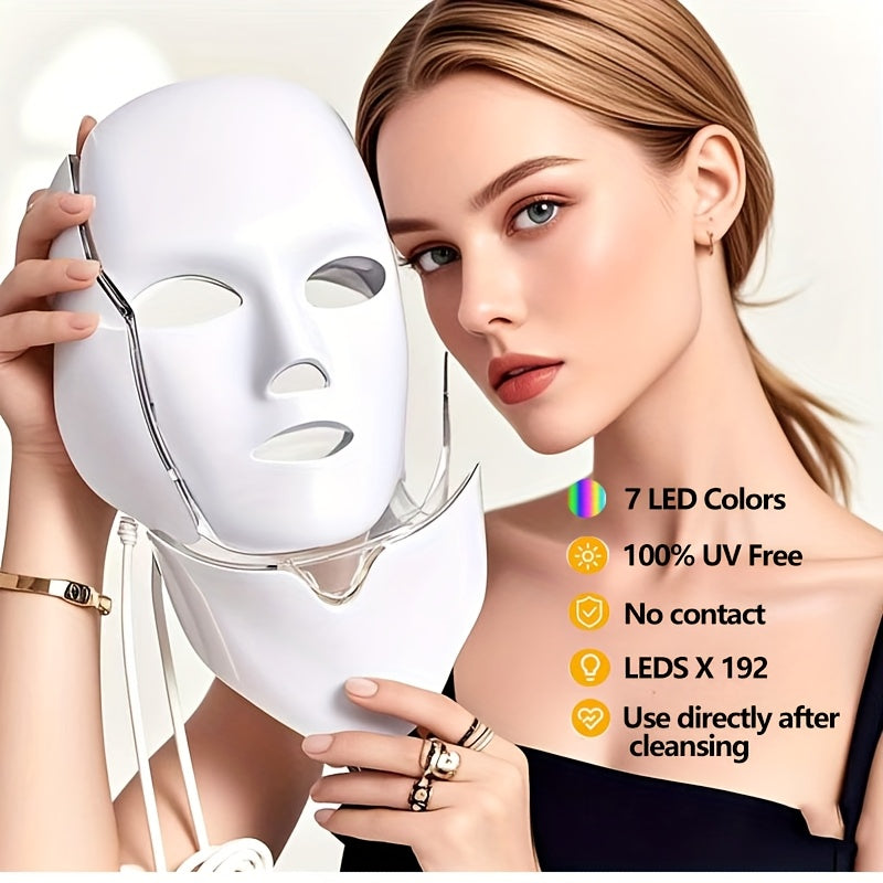 7-Color LED Facial and Neck Mask USB Rechargeable Adjustable Skincare Device
