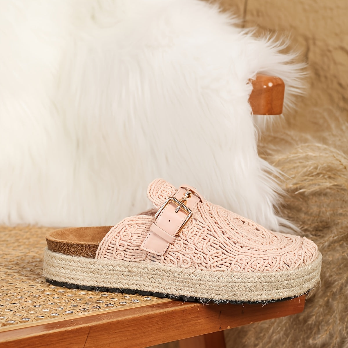 Women Summer Retro Slide Sandals Geometric Cut-Out Embroidery Rubber Sole