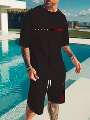 Plus Size Men's Sportswear Set with Graphic Print T-Shirt and Shorts for Summer Outdoor Activities