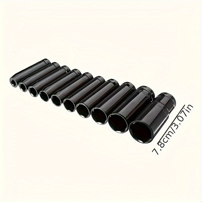 10-Piece Deep Impact Socket Set High-Strength Steel 1/2 Inch Drive for Tire Removal