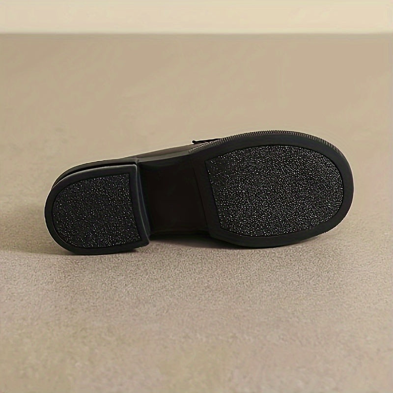 Women's Black Penny Loafers Leather-Style Round Toe All-Season Slip-On