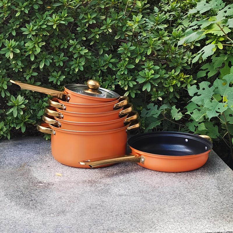 Durable Stainless Steel Cookware Set with Non-Stick Soup Pot Frying Pan