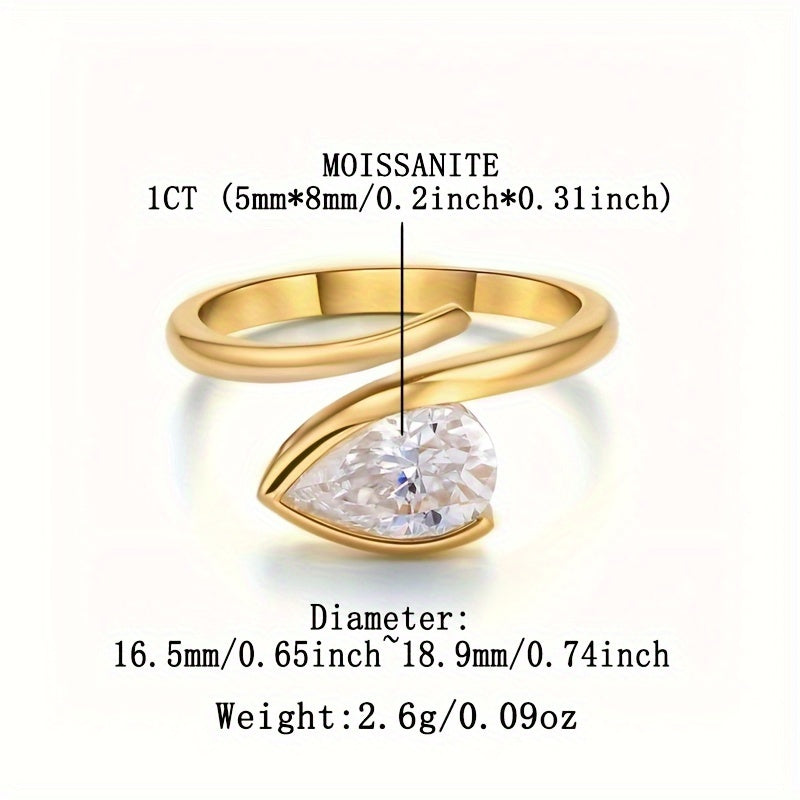 925 Silver Plated Moissanite Pear-Shaped Wedding Band for Women Adjustable Hypoallergenic Engagement Ring