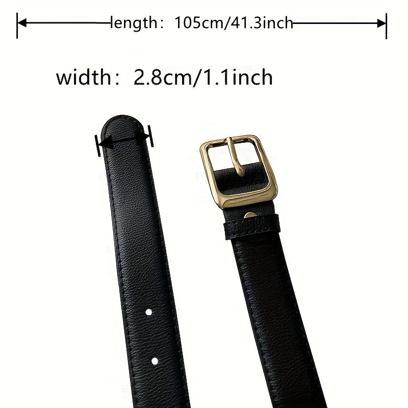 Ladies Dress Jeans Belt with Metal Square Buckle and Adjustable PU Leather Waistband