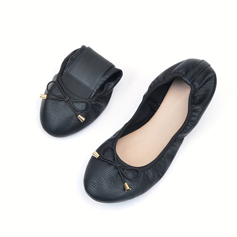 Women's Casual Soft-Soled Flats with Bow in Black for Pregnant Women