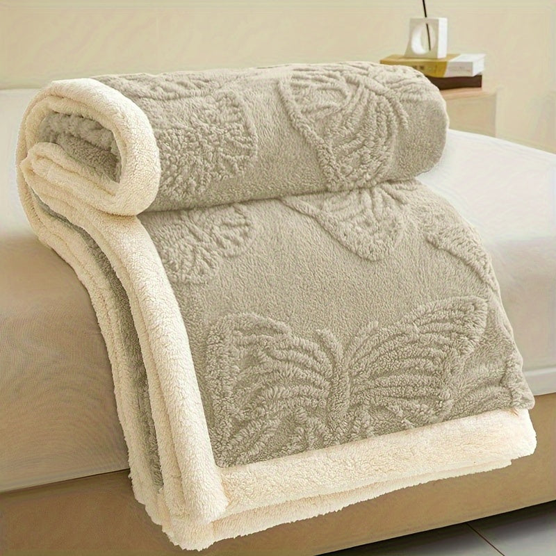 Gray Polyester Throw Blanket Double-Layered Warm Cozy for Year-Round Use