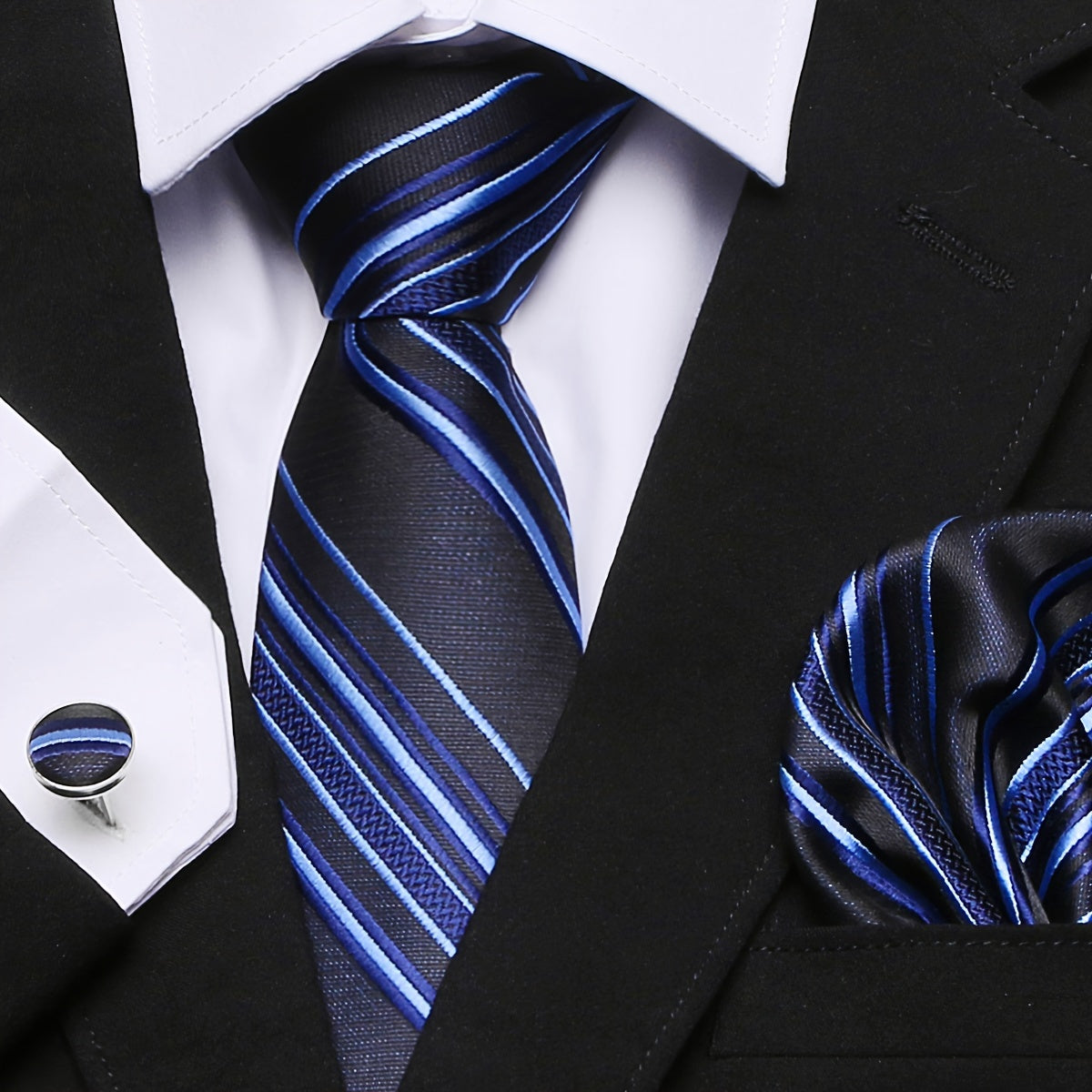 Men's Tie Pocket Square Cufflink Set for Weddings Holidays Gifting