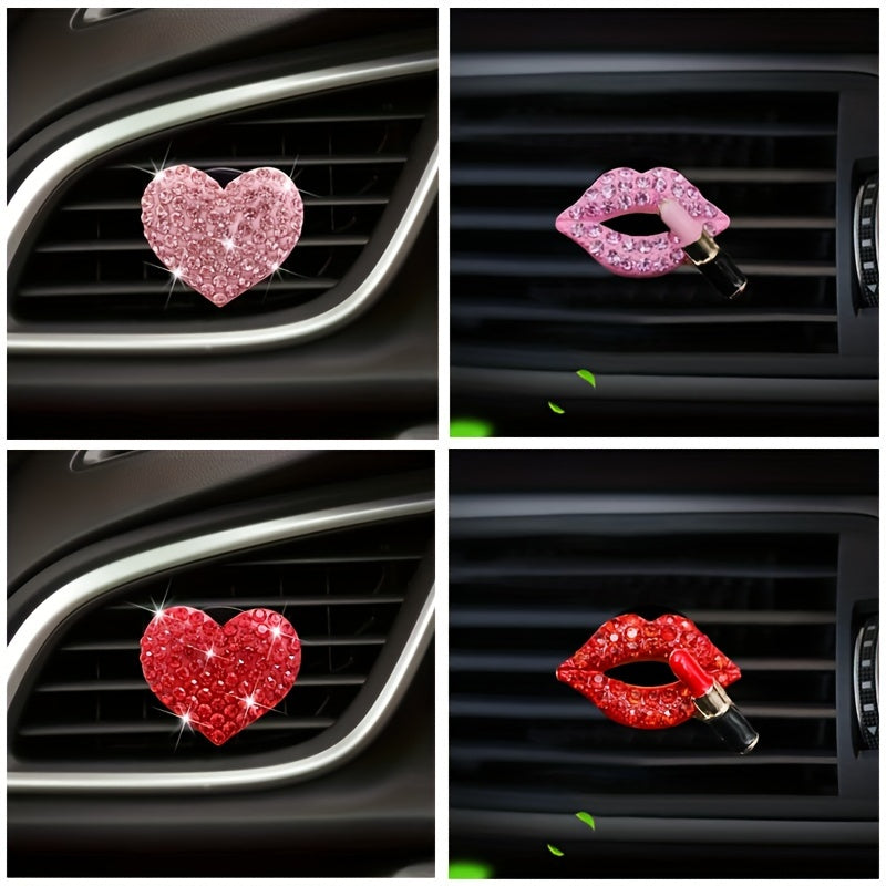 2pcs Car Aromatherapy Clip Rhinestone Heart Air Conditioner Perfume Decoration