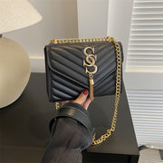 PU Chain Decorated V-Shaped Tassel Square Shoulder Bag