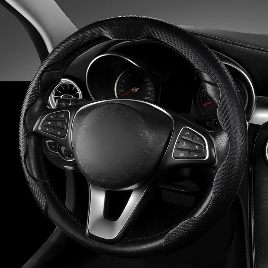 Universal Red Carbon Fiber Pattern Car Steering Wheel Cover 36-38cm Breathable Non-Slip
