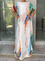 Plus Size Floral Print Longline Dress Short Sleeve Summer Clothing