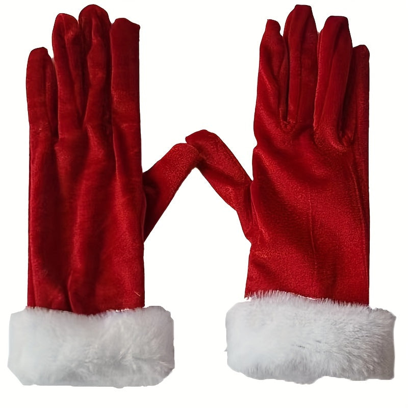 Red Velvet Holiday Gloves for Christmas Party Women and Men