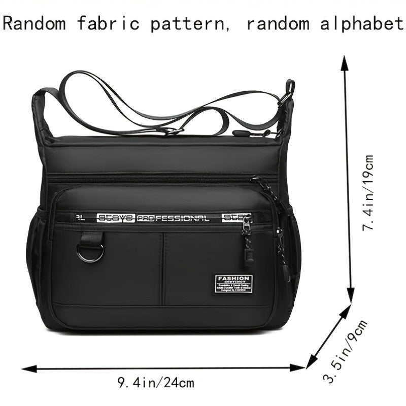 Men's Casual Nylon Shoulder Bag Waterproof Wear-Resistant Large Capacity Multi-Pocket Adjustable Strap