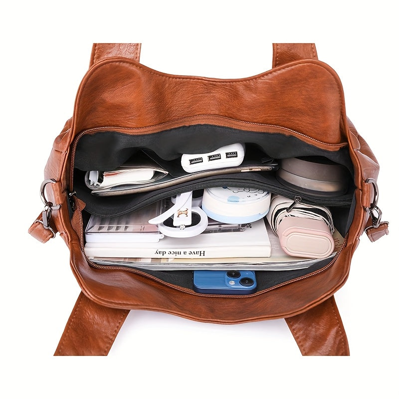 Women's Light Brown Tote Bag with Detachable Strap Zip Closure Multiple Compartments Fashion