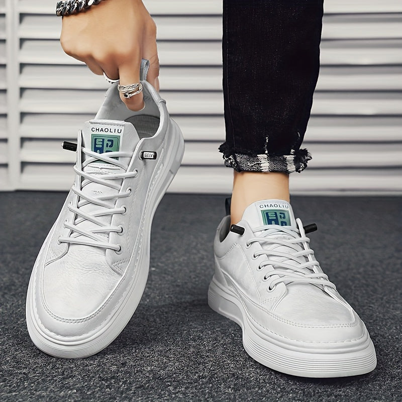 Men's Light Beige Casual Low-Top Sneakers with Elastic Laces PU Upper PVC Sole