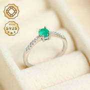 Sterling Silver Adjustable Green Natural Stone Ring for Women