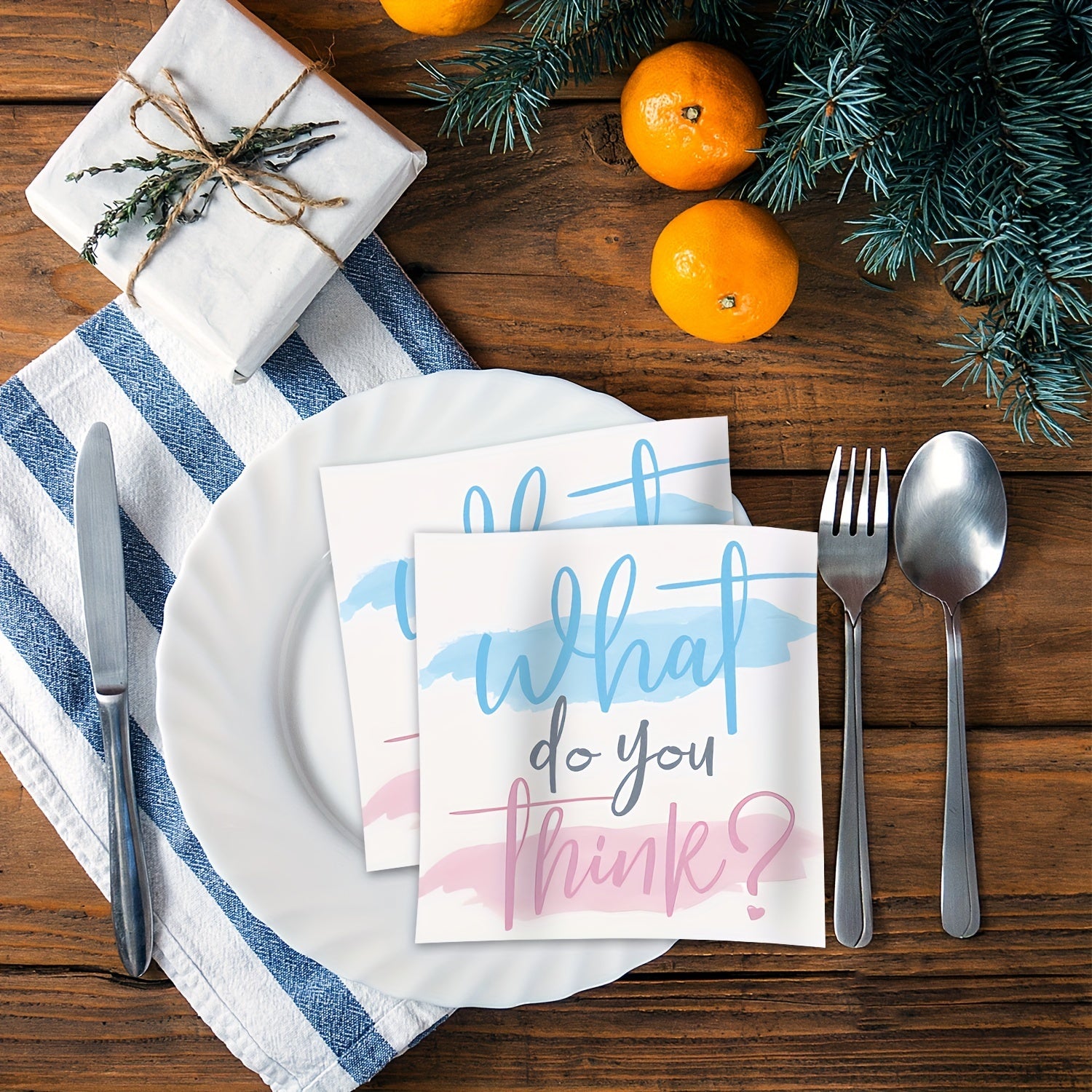 20 Pack Gender Reveal Paper Napkins Blue Pink White 16.5cm for Baby Showers Celebrations