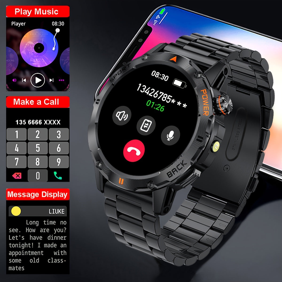 Men's Smart Watch 1.53 Inch TFT Display Voice Call IP67 Waterproof Wireless 5.3 Magnetic Charging