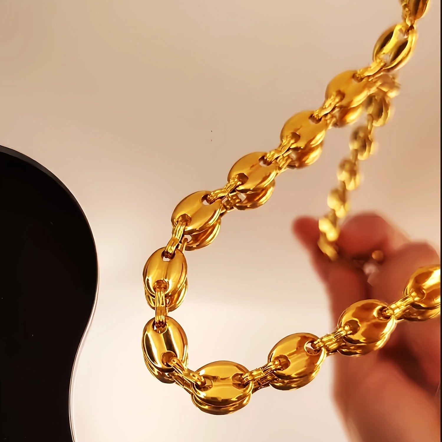 Zarif Qahva Donasi Pendant Marjon, Oltin Qoplamali Noxush Po'lat Y-Shaklidagi Zanjir, Har kuni kiyish uchun ideal, erkaklar va ayollar uchun.