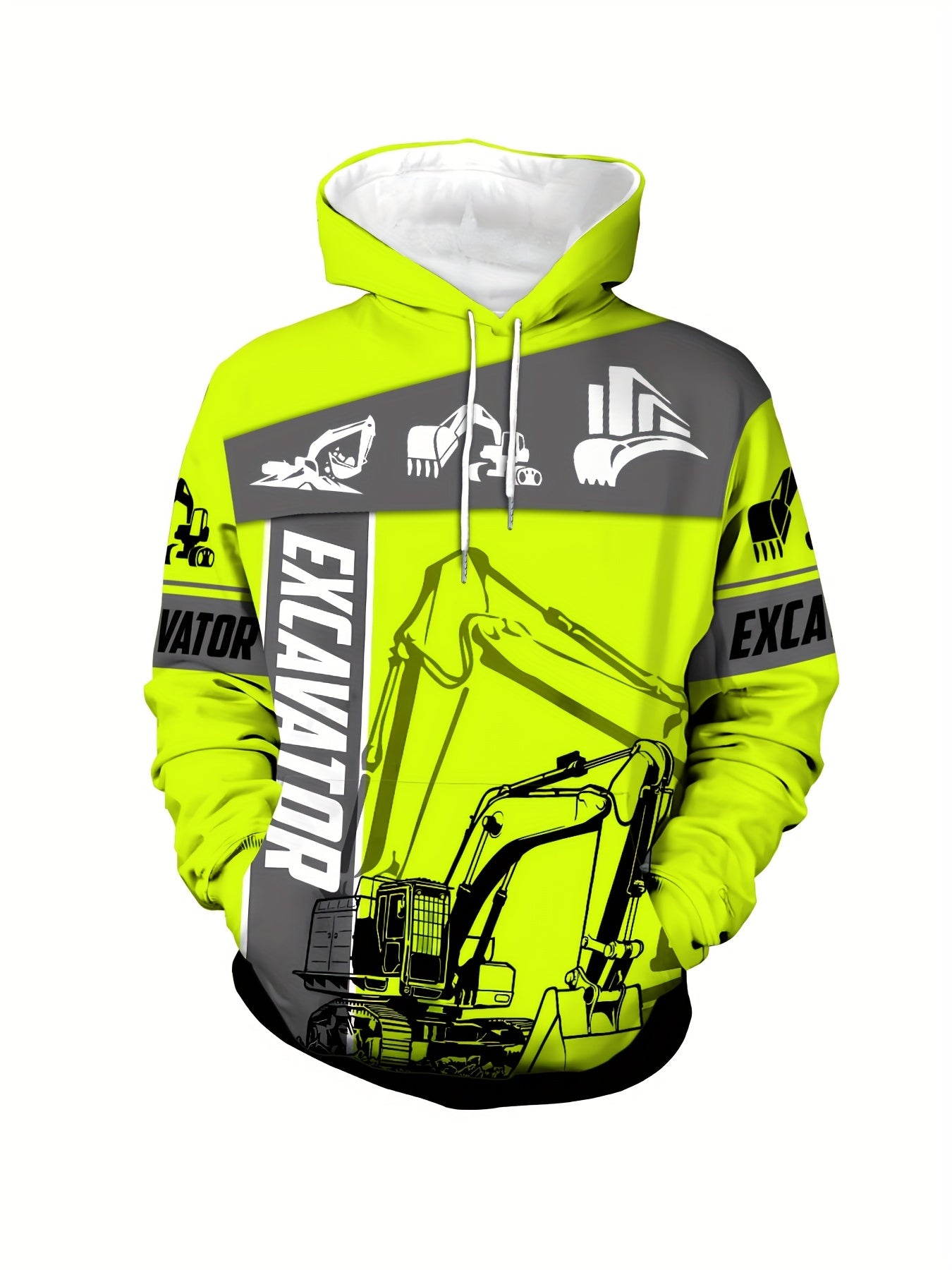 Men's Plus Size Hoodie with Excavator Print Long Sleeve Casual Knit Fall Spring