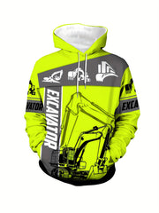 Men's Plus Size Hoodie with Excavator Print Long Sleeve Casual Knit Fall Spring