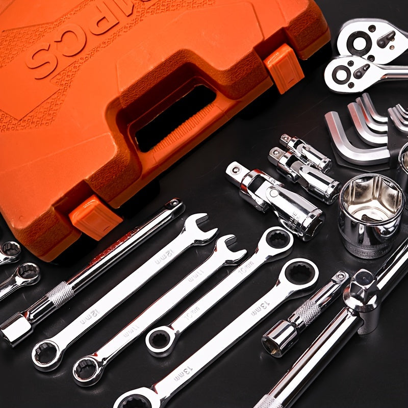 Stainless Steel Automotive Repair Tool Kit with Quick Ratchet Wrenches for Motorcycle and Bicycle Maintenance 53/82/121/151 Pieces