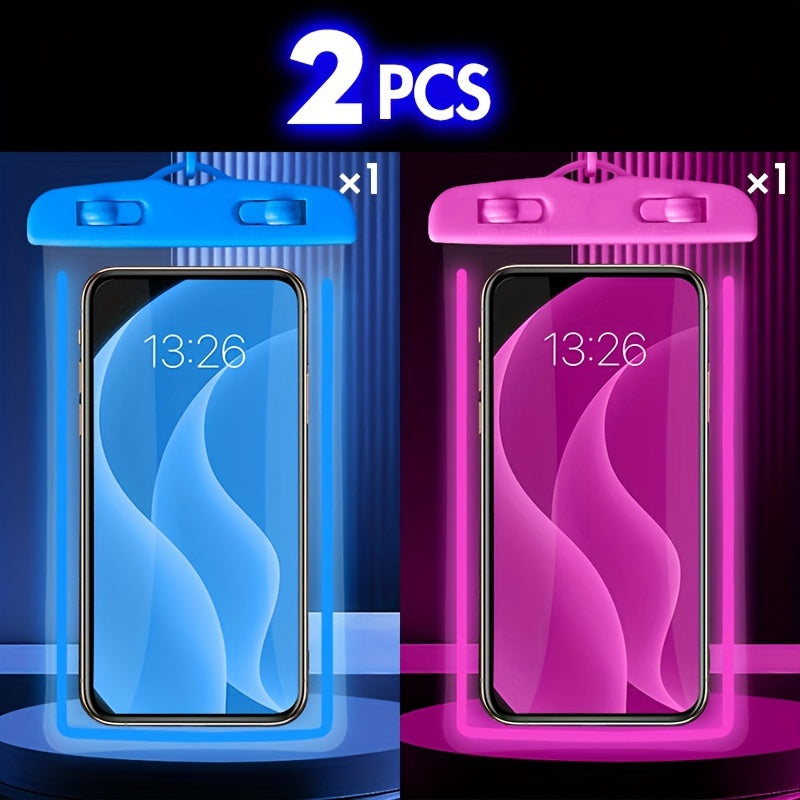 Set of 2 Waterproof Phone Bags for Outdoor Activities Pink and Blue Rainproof Touch Screen Compatible