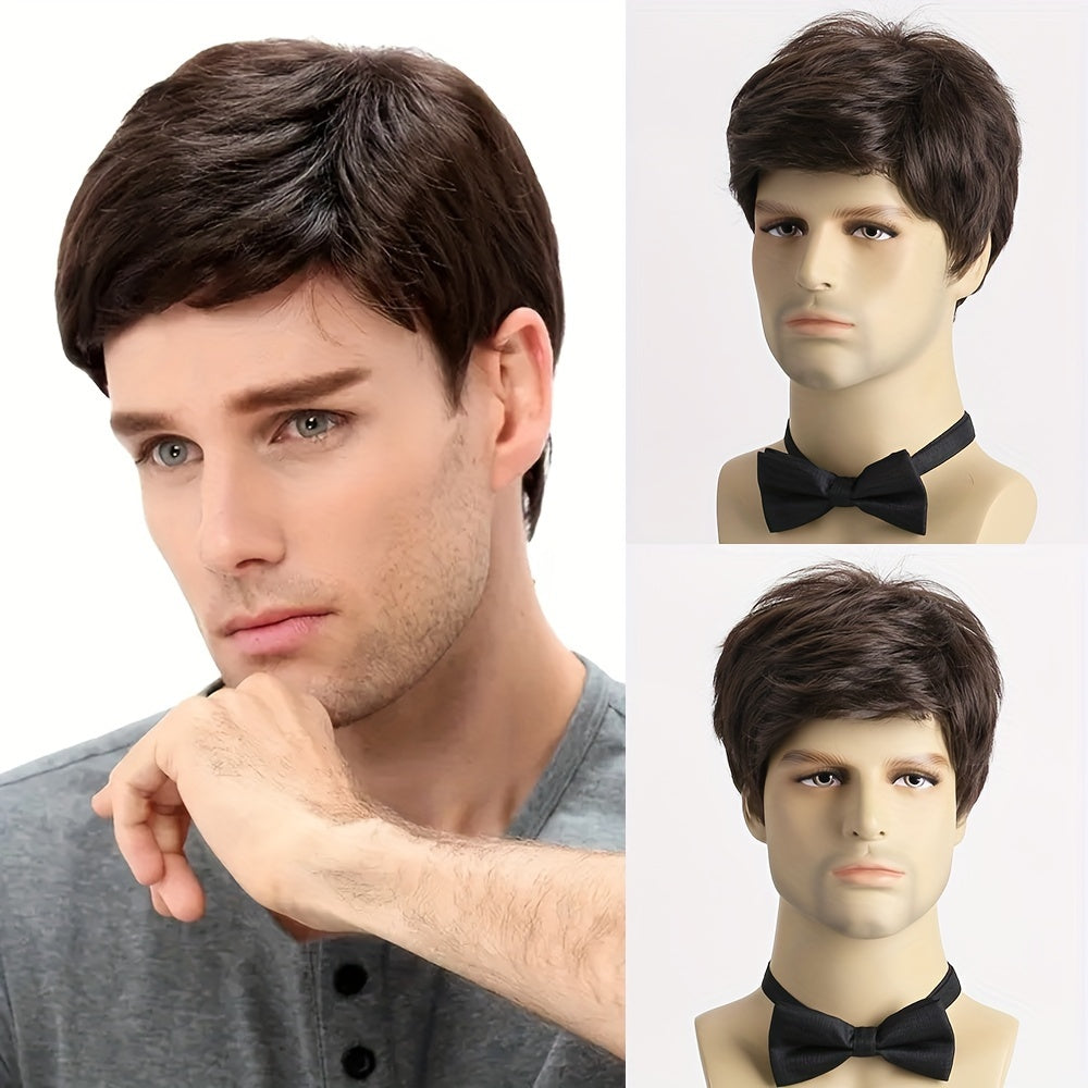 Men's Short Curly Wig Black 10-Inch Synthetic Heat-Resistant for Parties Halloween Role-Playing