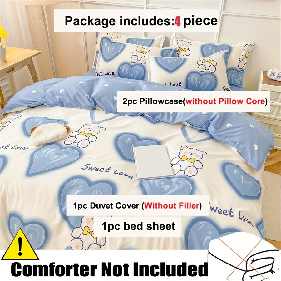 To'rt Fasl Yengil Bej Rangli Printli Sevgi Ayig'i Fleece To'plami: 1 Qoplama, 2 Yostiq Qopqog'i, 1 Takt. Yumshoq, Havo O'tkazuvchi, Oddiy, Nafis, Mashinada Yuvish Mumkin.