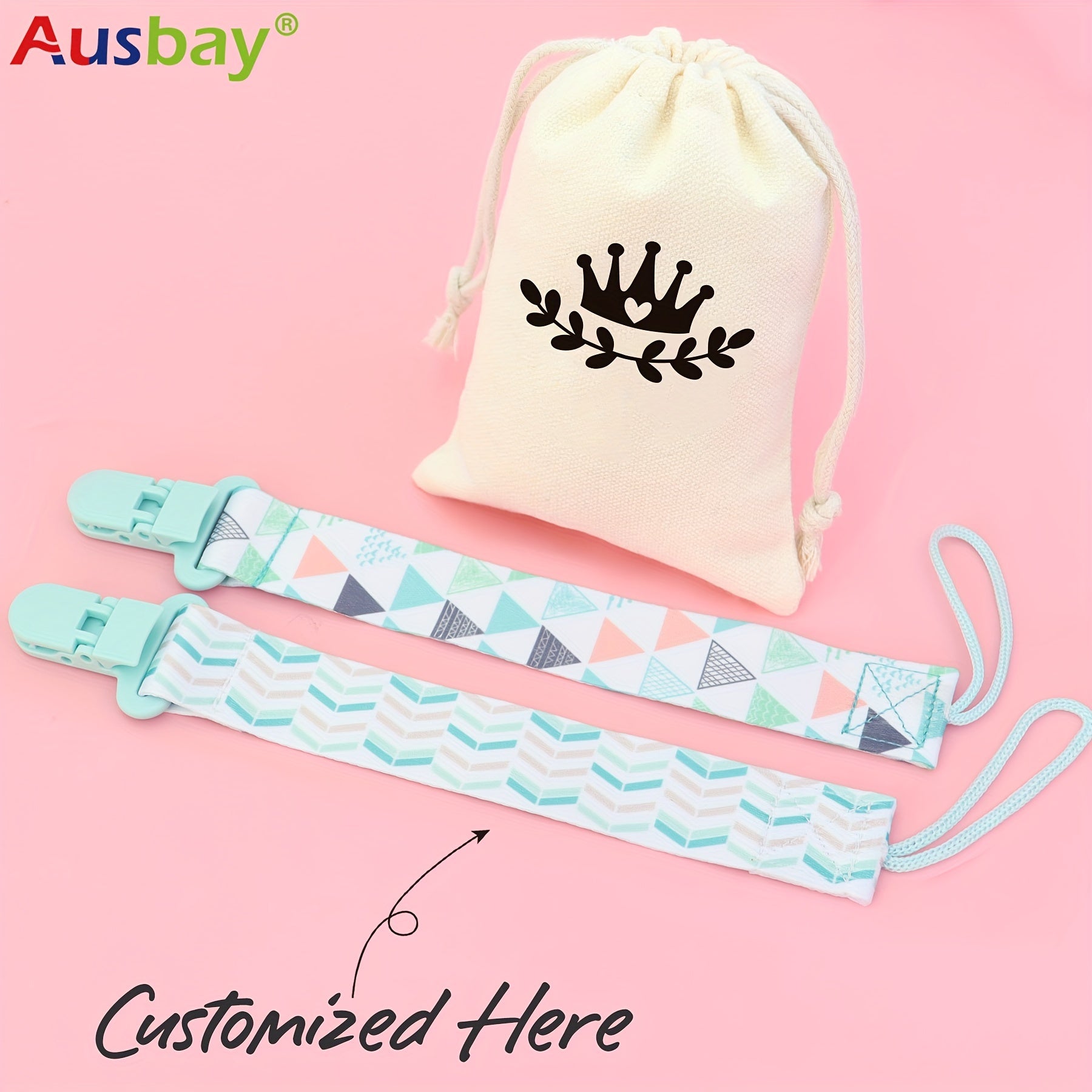 Set of 3 Personalized Baby Shower Gift Clips with Custom Names and Chain Clips