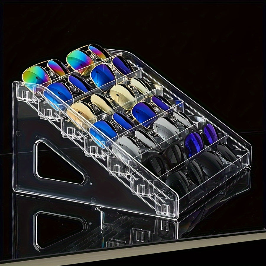 Ko'p qatlamli stol usti tashkilotchisi bilan shaffof akril ko'zoynaklar ko'rgazma standi