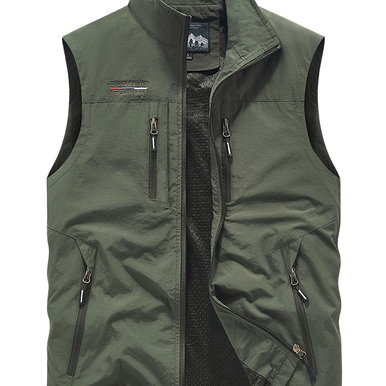 Men's Nylon Fishing Vest Sleeveless Stand Collar Multi-Pocket Casual Outdoor Spring Fall