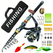 Telescopic Fishing Rod Combo Black 1.8-3.6m with Bait Hooks Lures Carrying Case