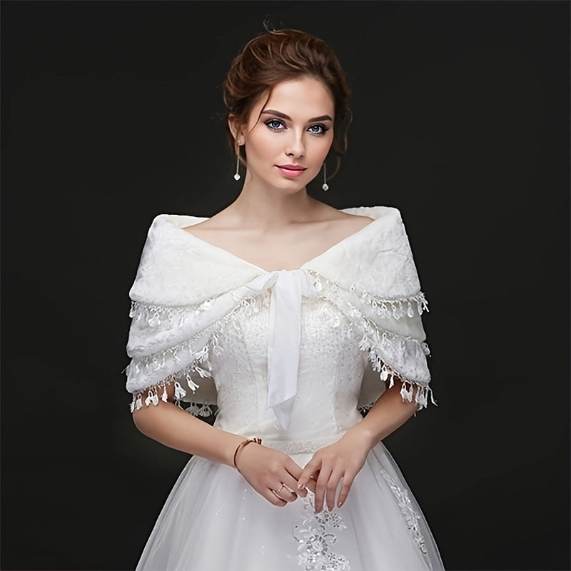 Luxury Three-Layer Tassel Bridal Shawl for Autumn Winter Weddings