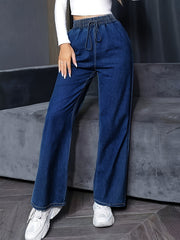 Women's Plus Size Elastic Waist Loose Fit Denim Jeans Casual Style