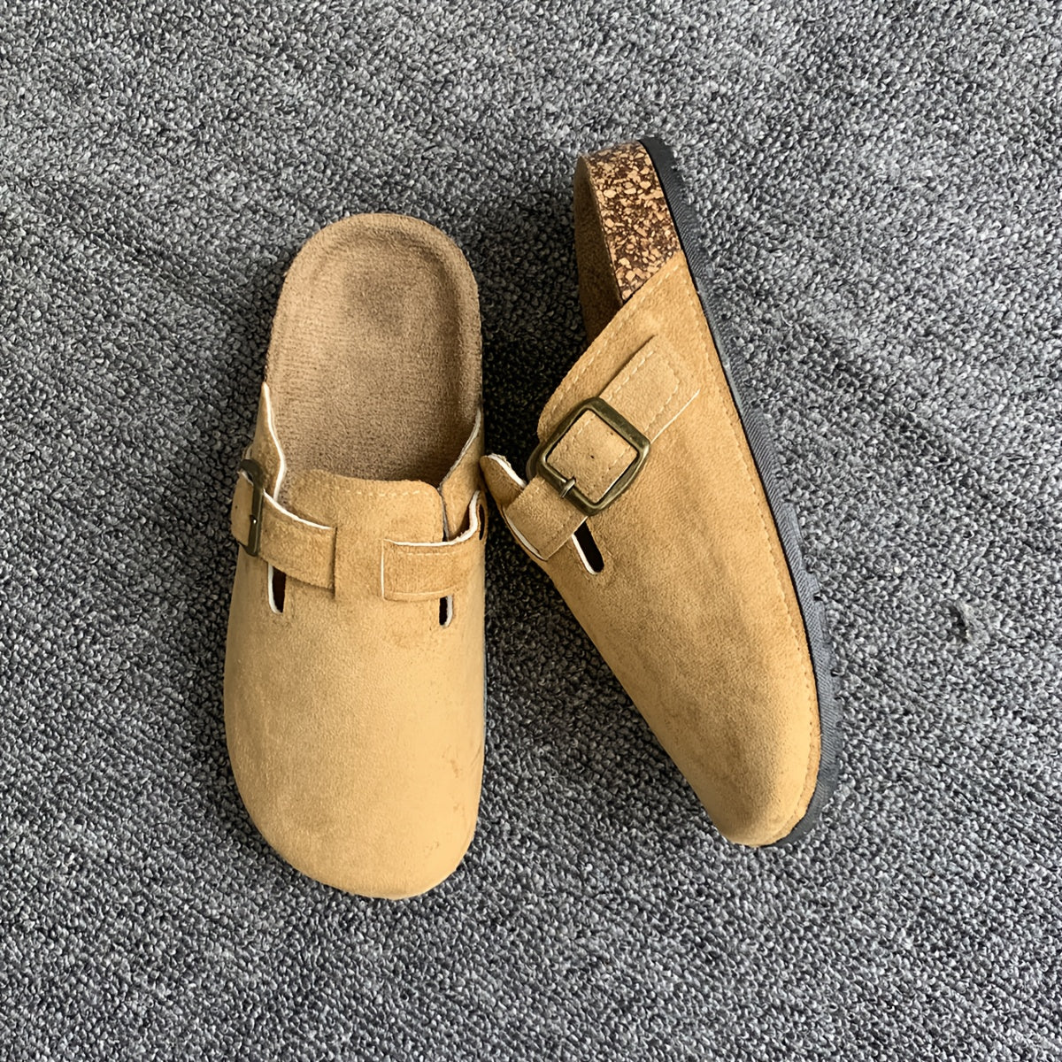 Women's Slip-On Mules Tan Casual Shoes with Buckle and Non-Slip Sole