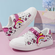 Girls Low Top Sneakers with Heart Rainbow Print Non-Slip Casual Shoes for All Seasons