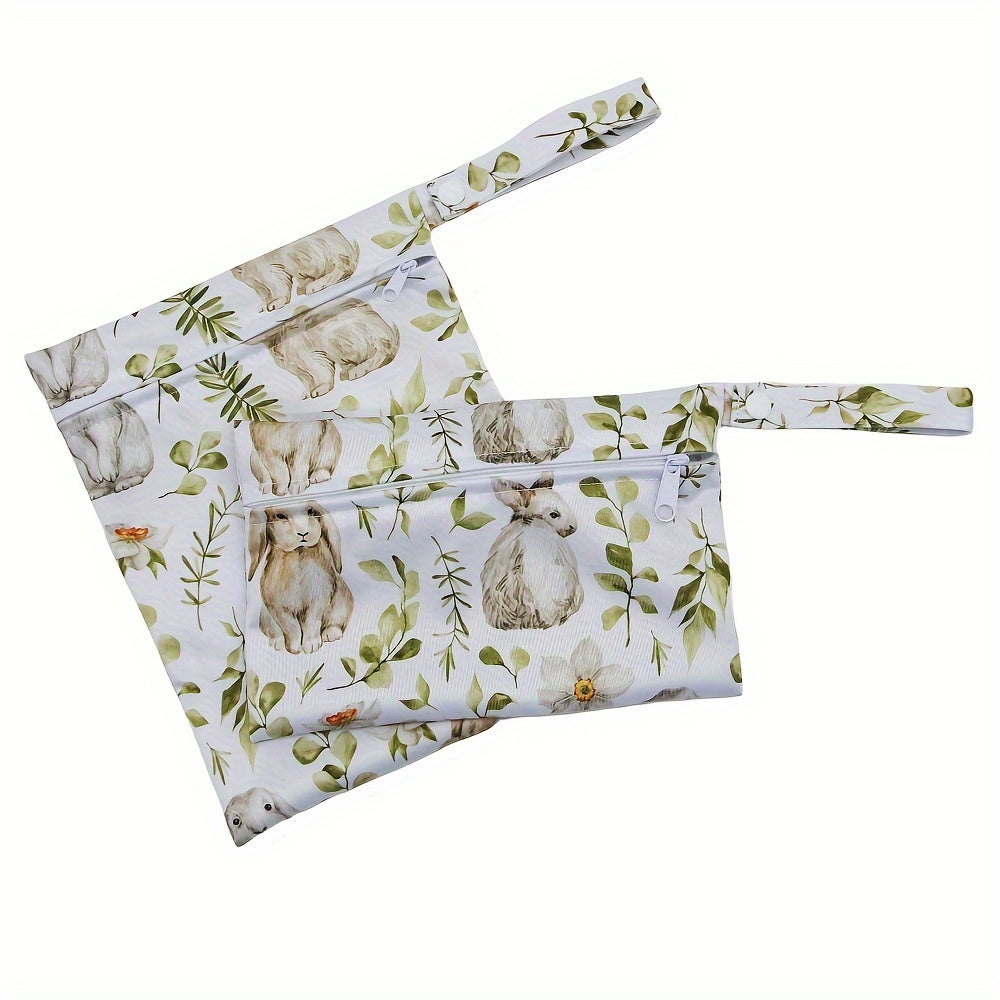 Waterproof Baby Diaper Bag Set with Rabbit Print Cloth Nappy Bag Wet Dry Pouch Cosmetic Toiletry Bag