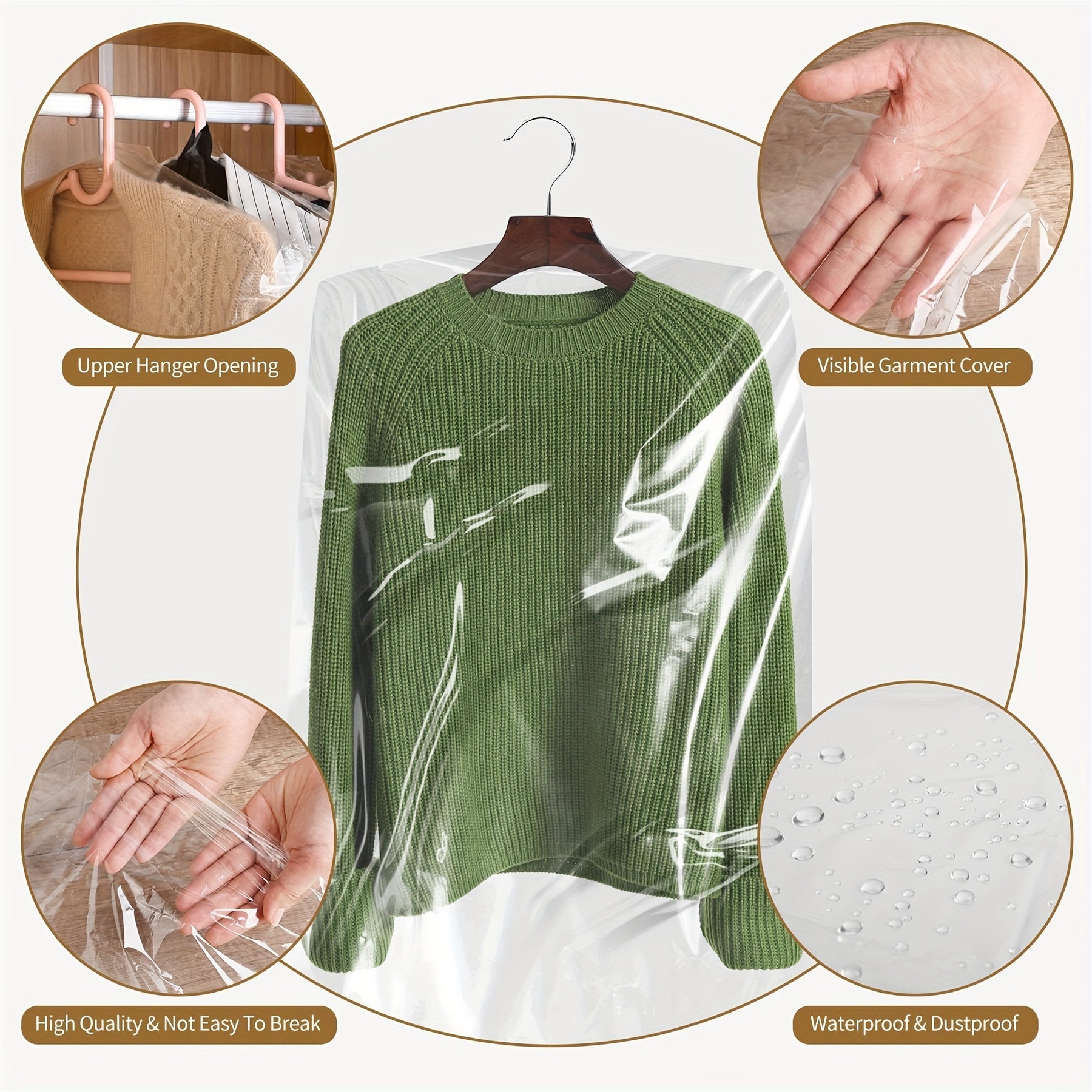 Plastic Garment Bags for Dry Cleaning 50 Pack 59.94 x 89.92 cm Dustproof Cover