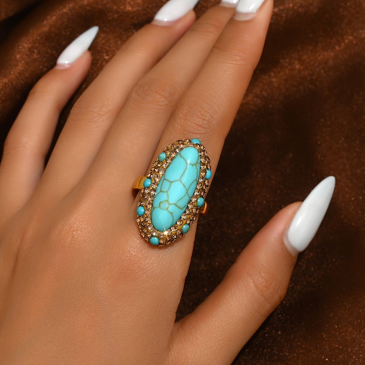 Vintage-Inspired Boho Turquoise Statement Ring for Women Jewelry Gift