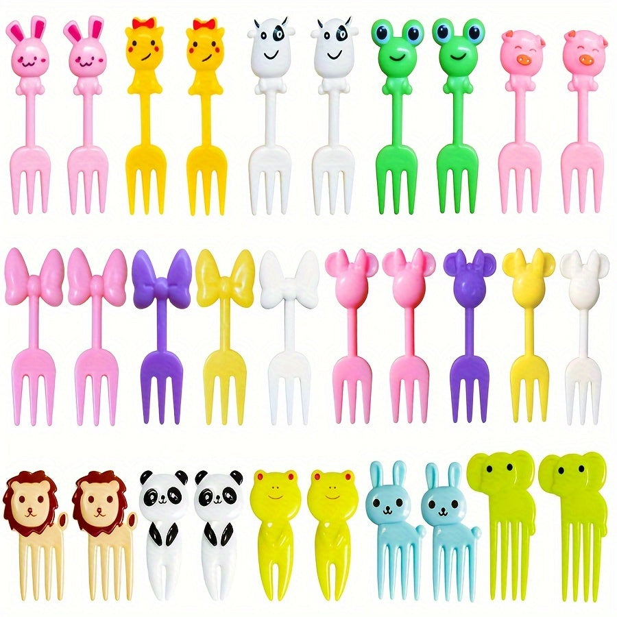 30-Piece Animal-Themed Plastic Fruit and Dessert Forks Set for Parties and Picnics