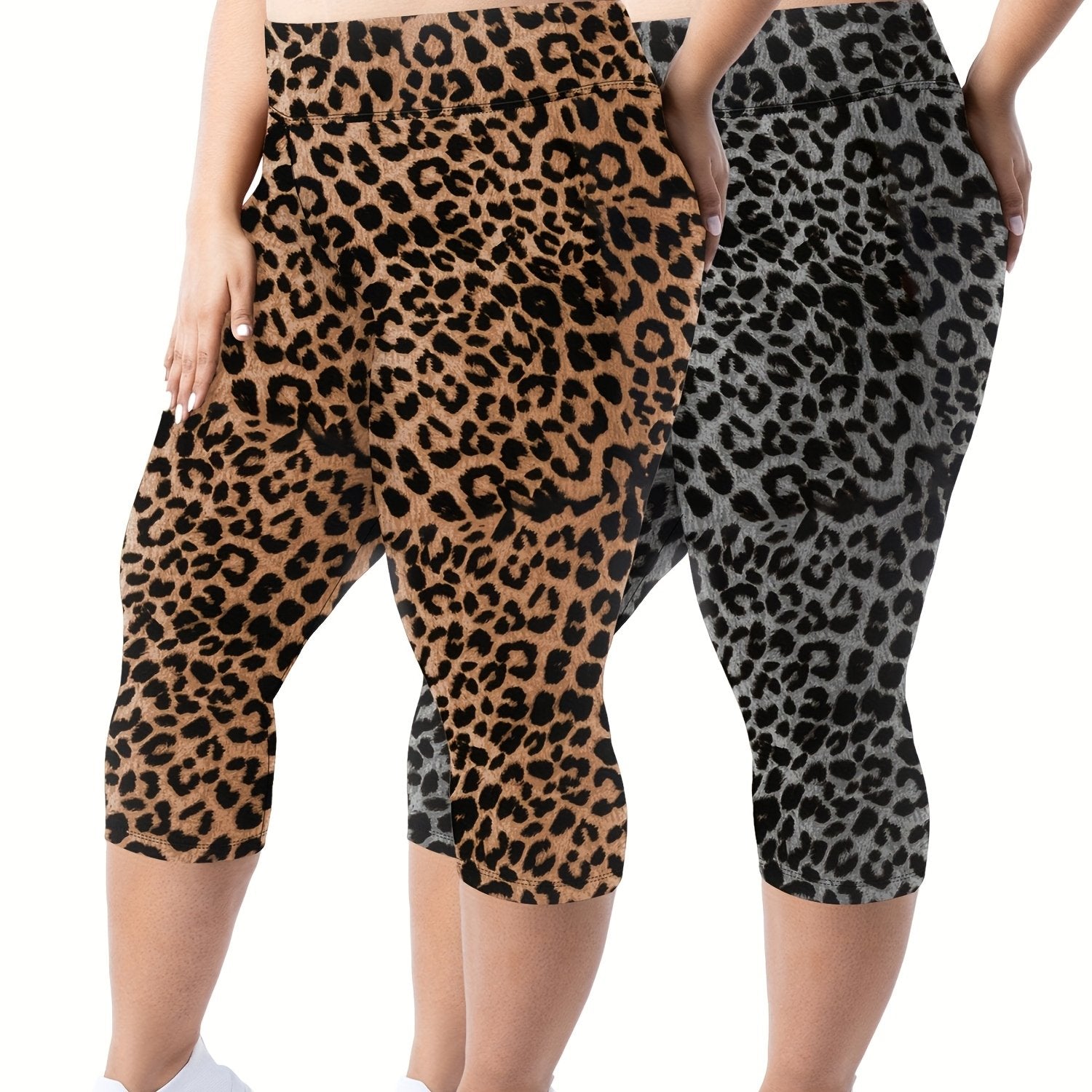 Women's Leopard Print Capri Leggings Plus Size Stretchy Comfortable | 3/4 Length