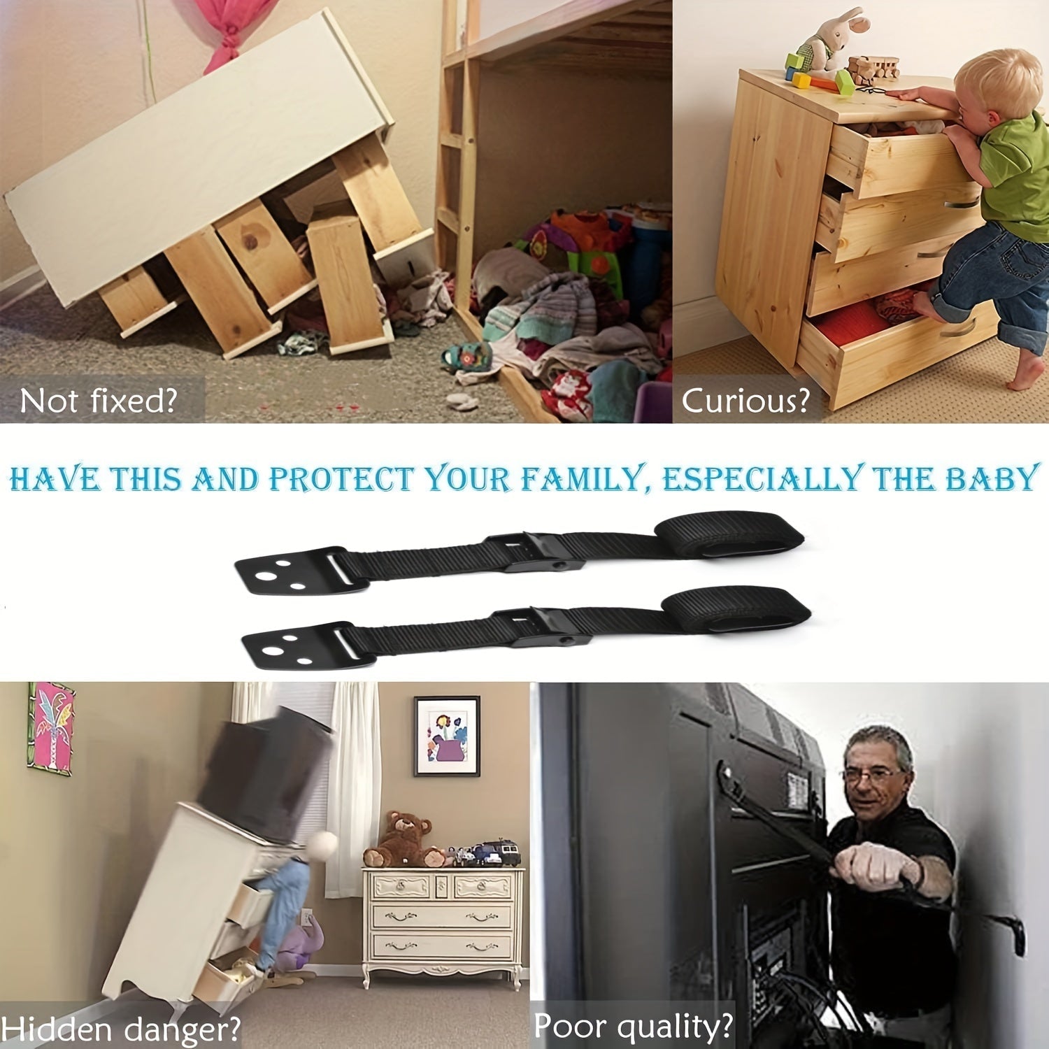 Heavy Duty Baby Safety Furniture Restraint with Anti-Tilt Feature for TVs and Furniture