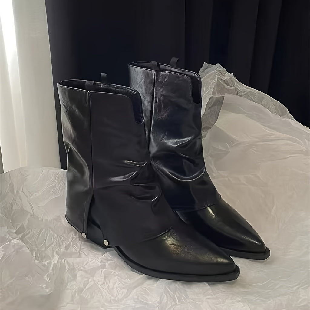 Женские винтажные западные ковбойские сапоги из искусственной кожи с массивным каблуком и заостренным носком