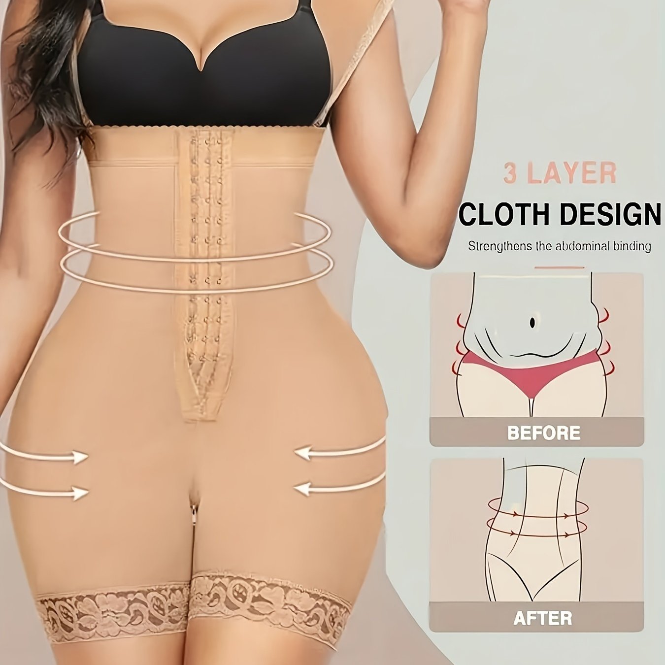 High-Waist Shapewear Bodysuit with Zipper and Hook Closure for Tummy Control and Waist Slimming