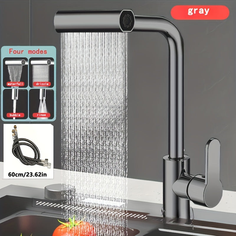 Commercial Kitchen Faucet with Sprayer Rotary Spout Single-Handle Mixer Space-Saving Design