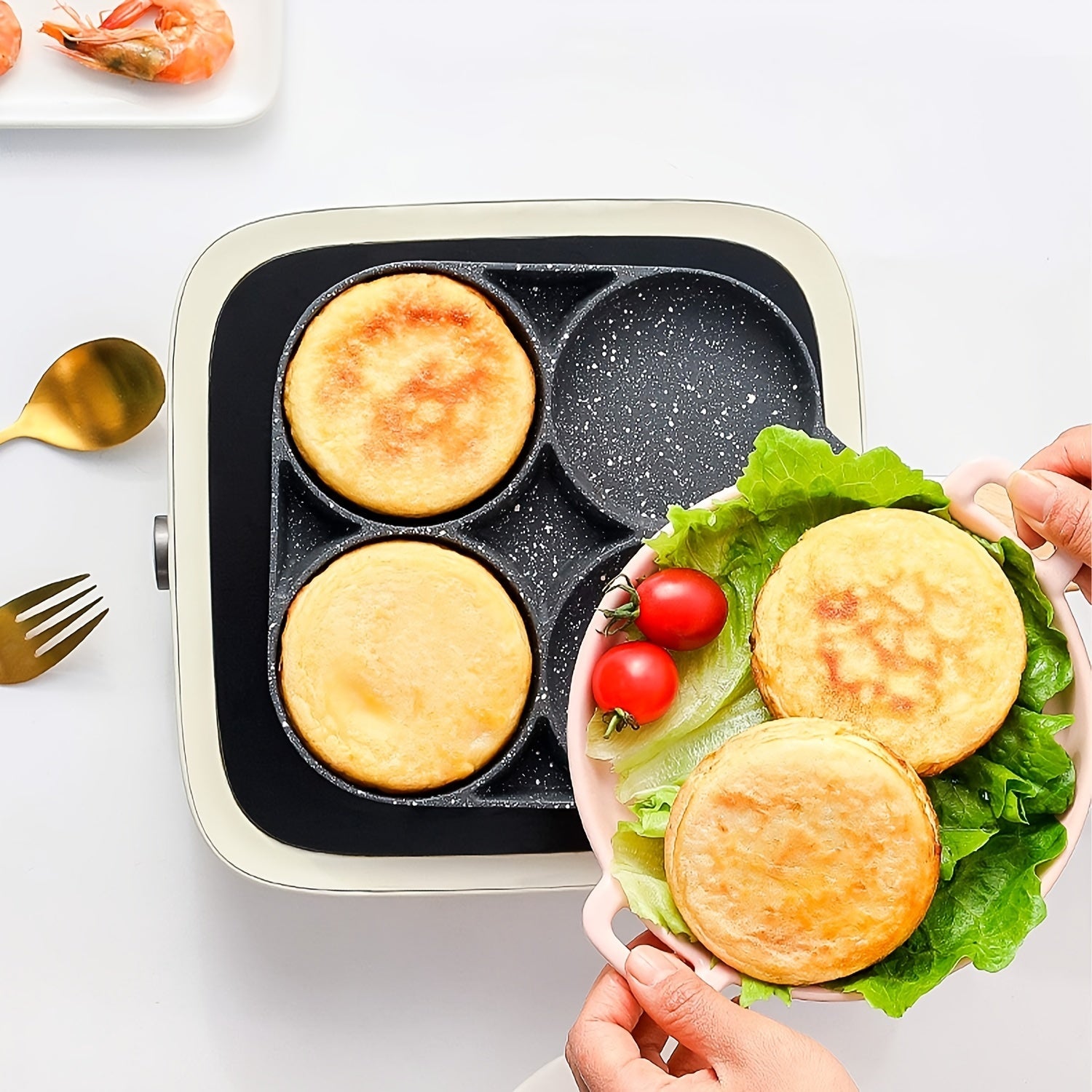 Non-Stick Omelette Pan with 4 Holes for Egg Dumplings Hamburgers and Steaks
